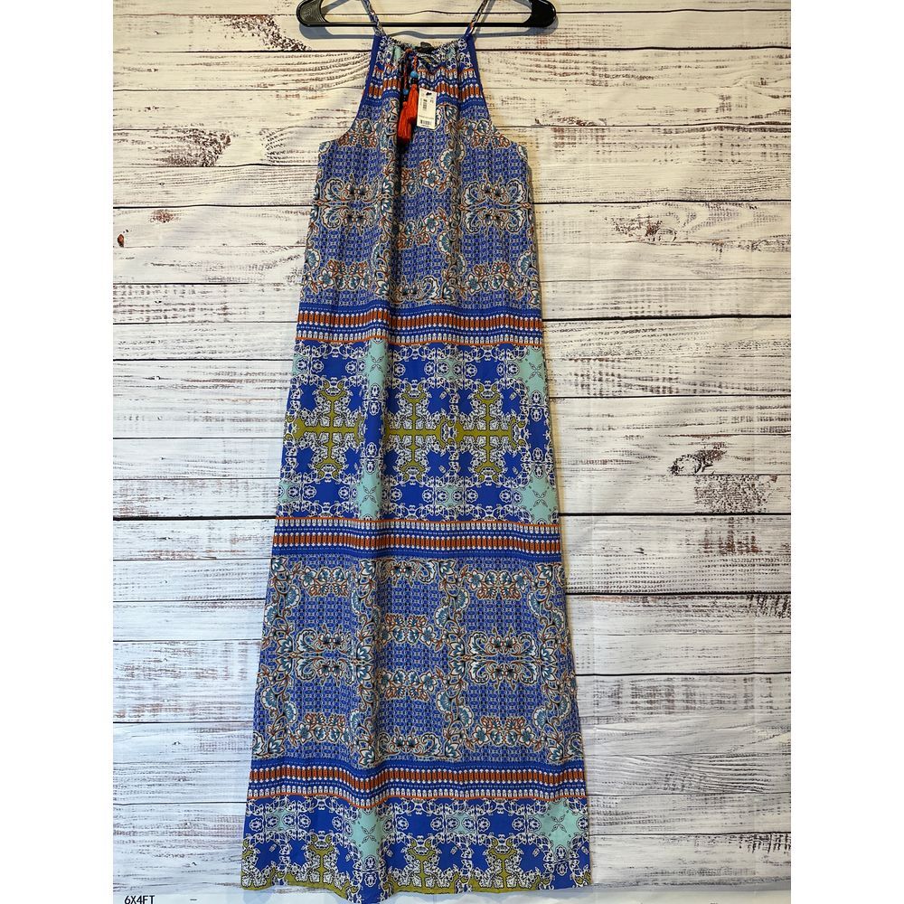NWT The Limited‎ Women's Blue Paisley Floral Tie Waist Tank Top Maxi Dress Sz XS